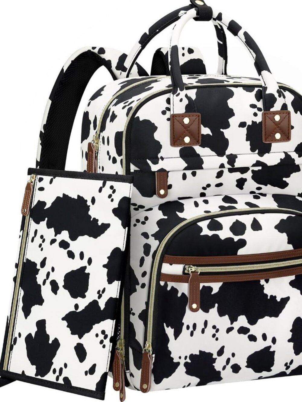 Diaper Bag Backpack for Women with Changing Pad Cow Print